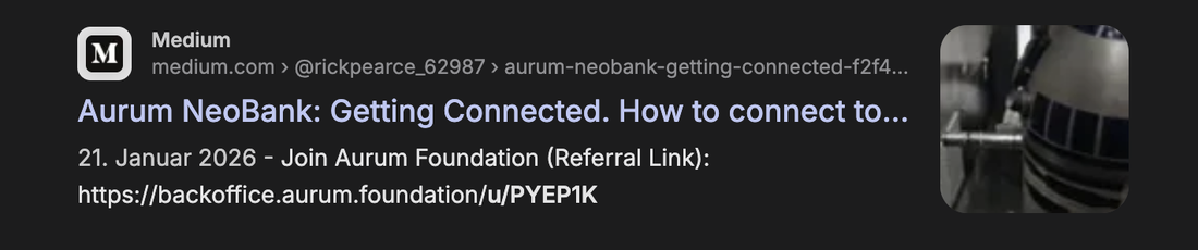 Sein Medium-Beitrag, der Aurum mit dem Referral-Link /u/PYEP1K bewirbt.